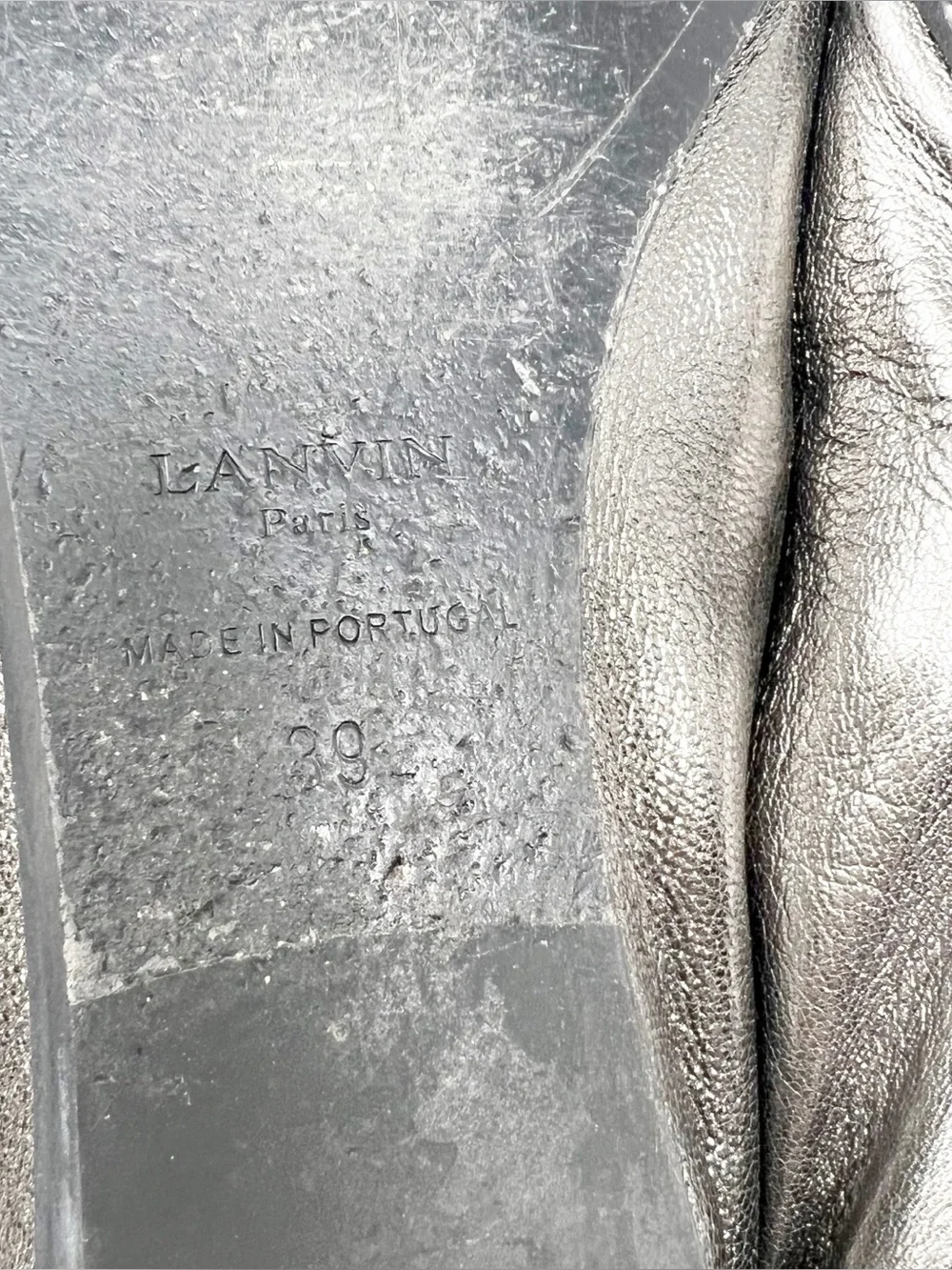 LANVIN PARIS PEWTER SILVER METALLIC ROUND TOE BALLET FLAT SHOES SZ 9